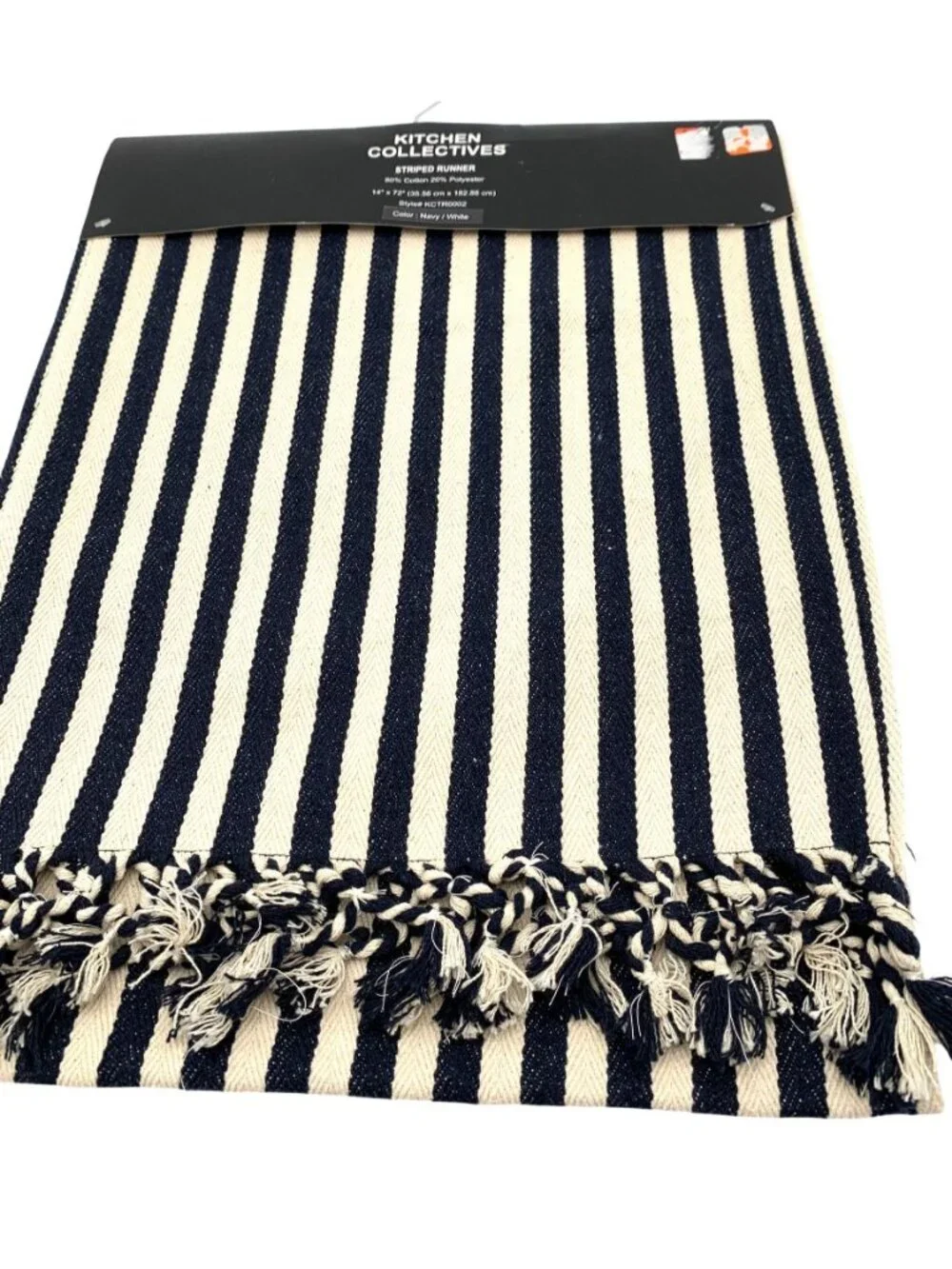 NWT Kitchen Collectives Navy & White Striped Table Runner 14